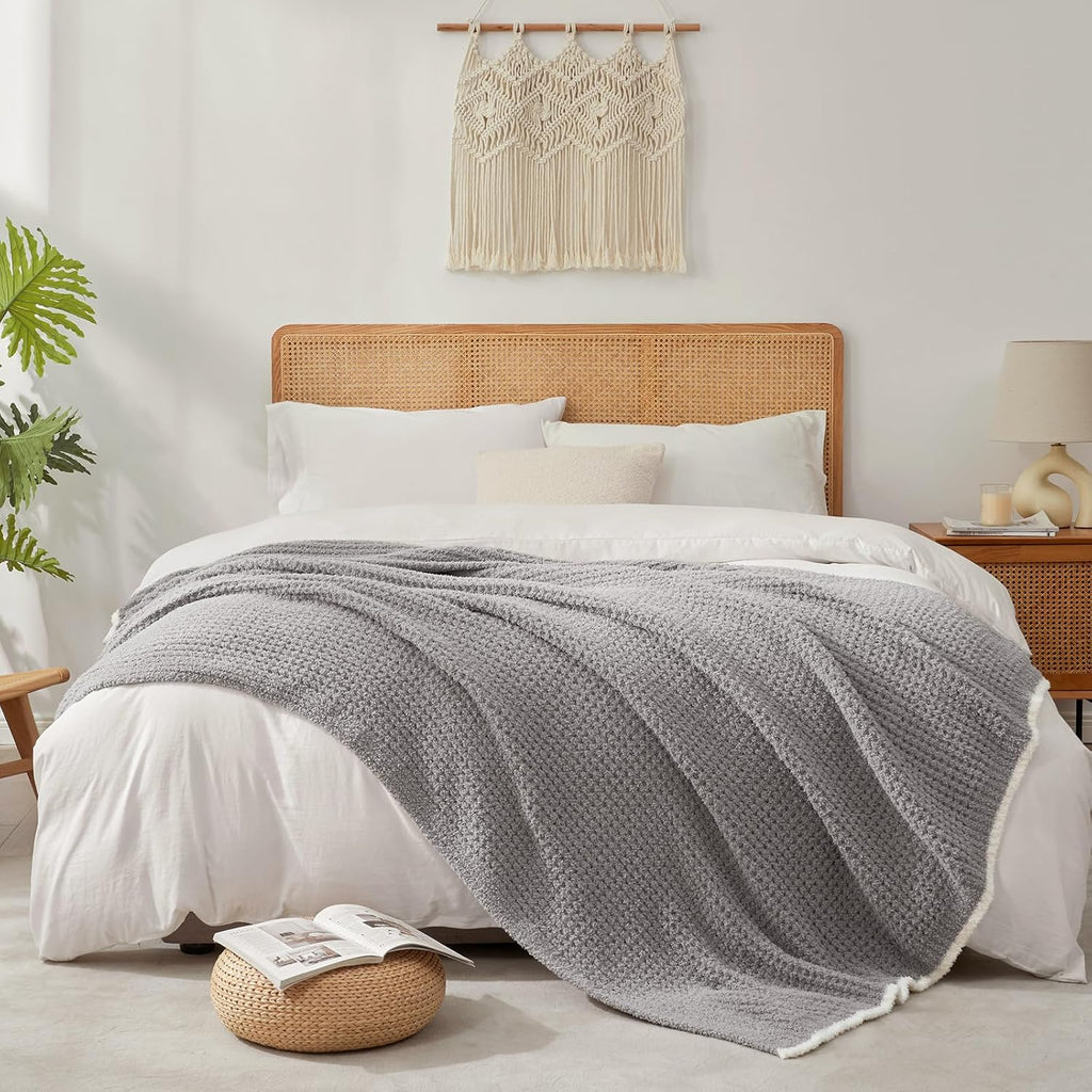 Snuggle Sac Ultra Soft Waffle Throw Blanket - Reversible Grey Microfiber 50x60 Inches | Cozy Gift for Women