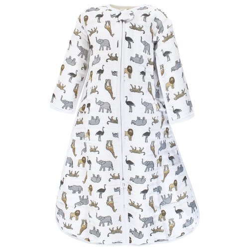 Hudson Baby Unisex Baby Long Sleeve Muslin Sleeping Bag, Wearable Blanket, Sleep Sack, Modern Safari, 18-24 Months