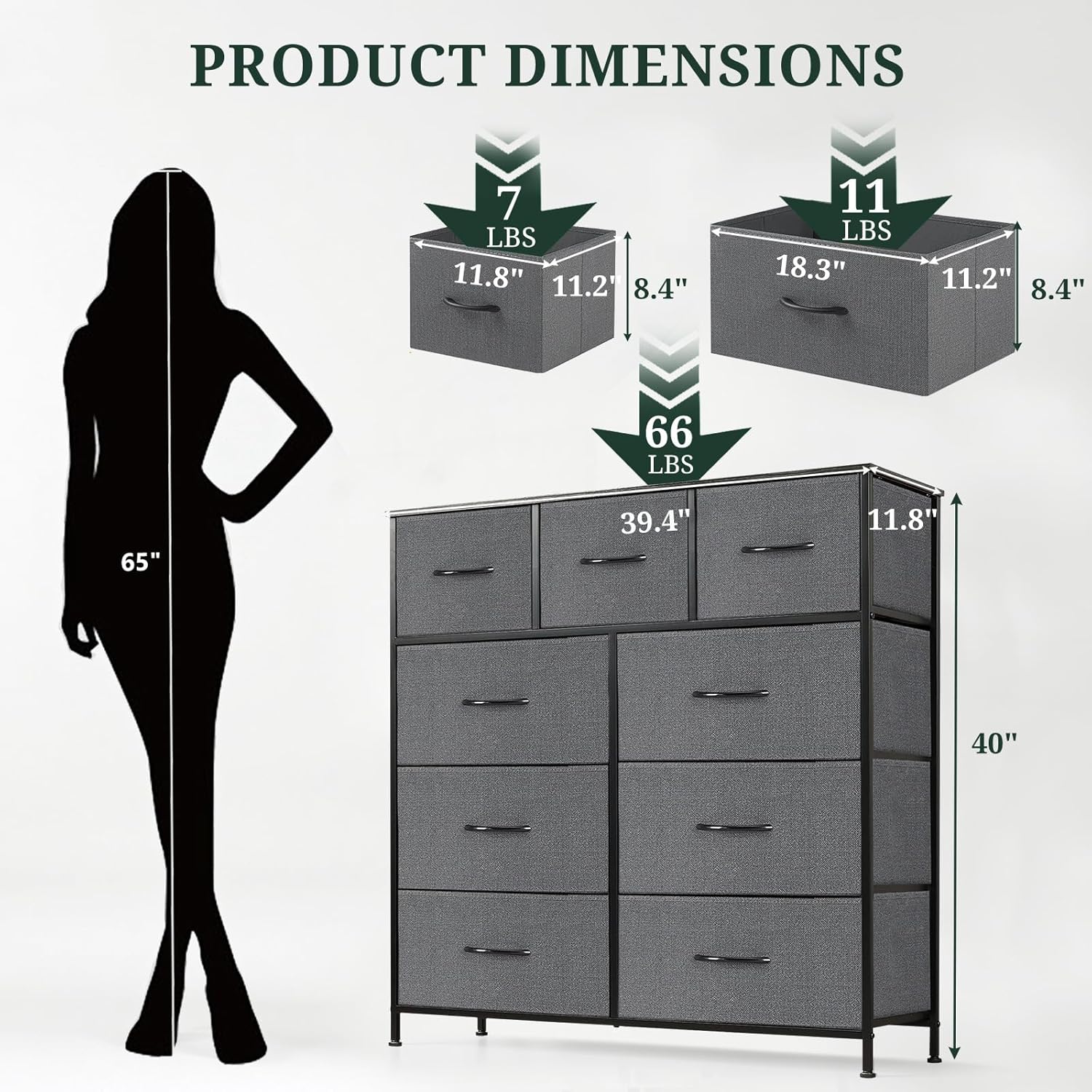Regine Switzerland 9-Drawer Dresser - Anti-Tip Tall Storage Organizer with Wooden Top & Metal Frame | Gray