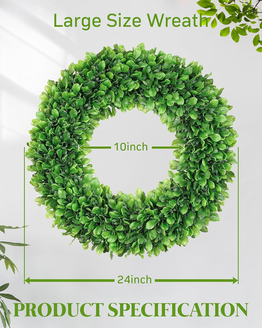Vlorart 24-Inch Faux Boxwood Wreath - Weatherproof Spring & Summer Decor for Indoor/Outdoor Use