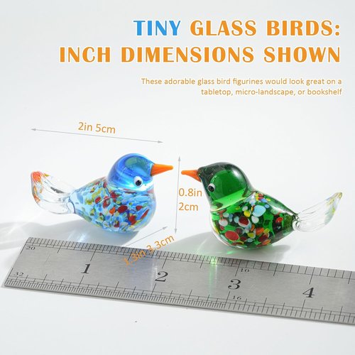 HDCRYSTALGIFTS Hand Blown Glass Bird Figurines - 6pcs Miniature Animal Statues for Home Decor | Unique Gifts for Mom