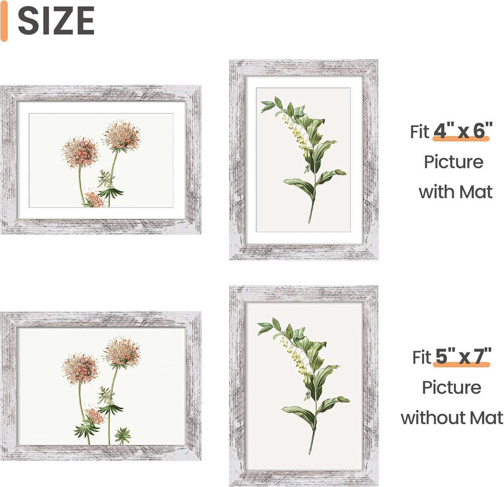 Upsimples 5x7 Picture Frame - Rustic White Wall Hanging Frame for 4x6 or 5x7 Photos | 1 Pack