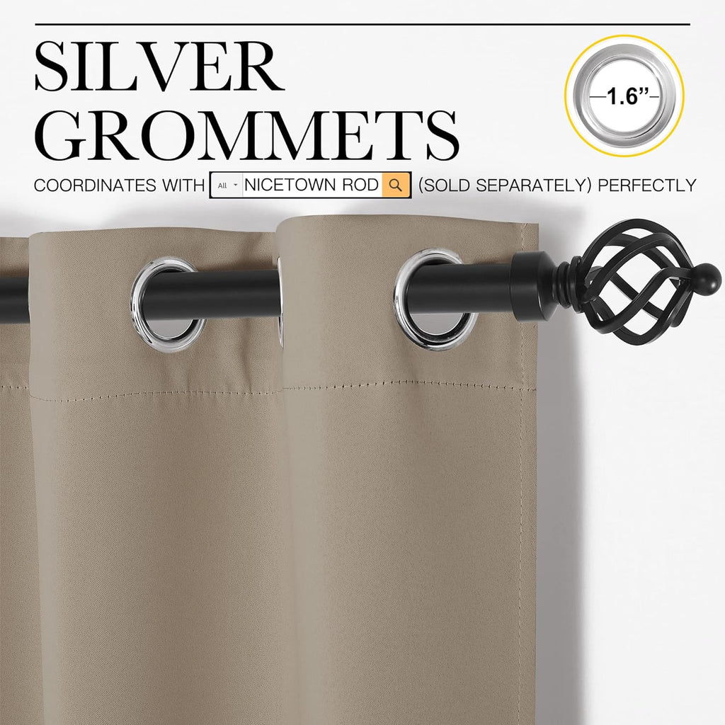 NICETOWN Blackout Curtain Panels - Thermal Insulated Draperies, Solid Grommet Design | Taupe, 55x68 Inches (1 Pair)