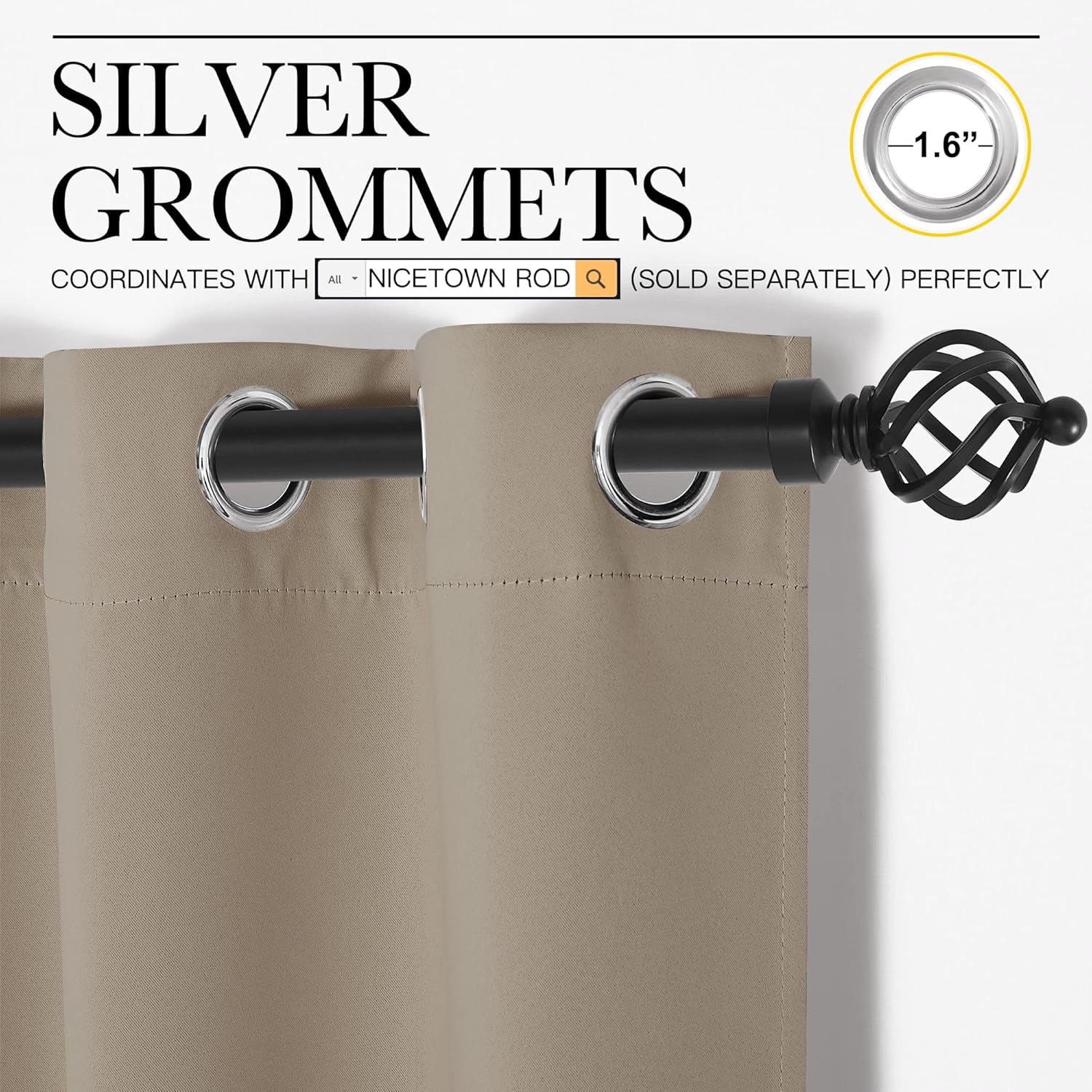 NICETOWN Blackout Curtain Panels - Thermal Insulated Draperies, Solid Grommet Design | Taupe, 55x68 Inches (1 Pair)