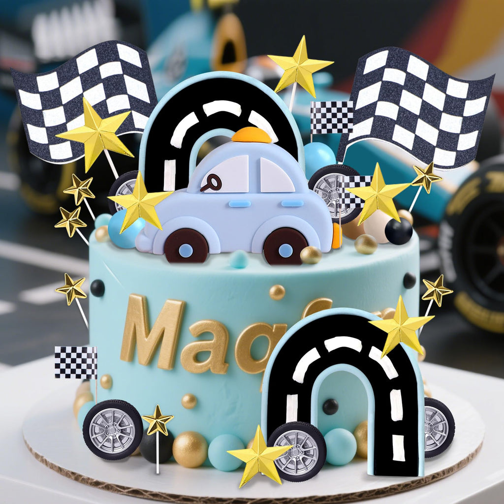 64PCS Race Car Cake Topper Cars Cake Topper Car Birthday Party Decoration Race Track Decorations