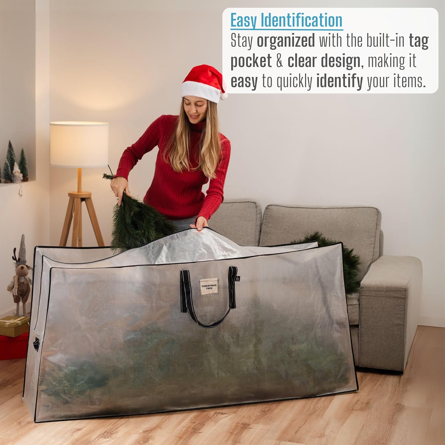 VENO Clear Christmas Tree Storage Bag - Heavy Duty 9 Ft Capacity with Zipper & Durable Handles | 2 Pack