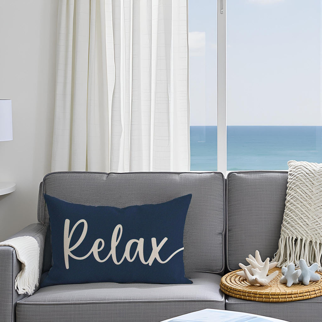 HERHOME Decorative Throw Pillow Covers 12x20 Inch Set of 2 Relax Unwind Navy Blue Outdoor Coastal Spring Summer Front Porch Patio Decor Lumbar Cushion Case Decoration for Home Sofa Couch Living Room