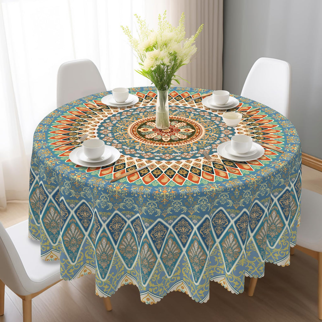 Eikione Bohemia Round Tablecloth,Tablecloth Waterproof and Wrinkle-Free, Boho Table Covers, Summer Decorations for Home 60inch
