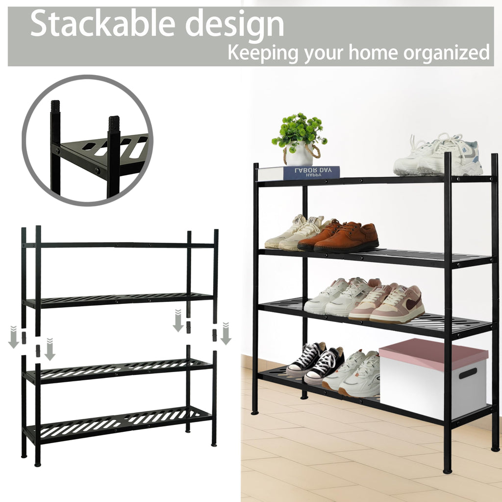 Nijoam Shoe Rack - Metal Shoe Organizer 2 Tier Shoes Shelf Storage, 35 Inches Stackable Long Show Stand Holder for Closet, Entryway, Garage, Floor, Door Entrance, Black