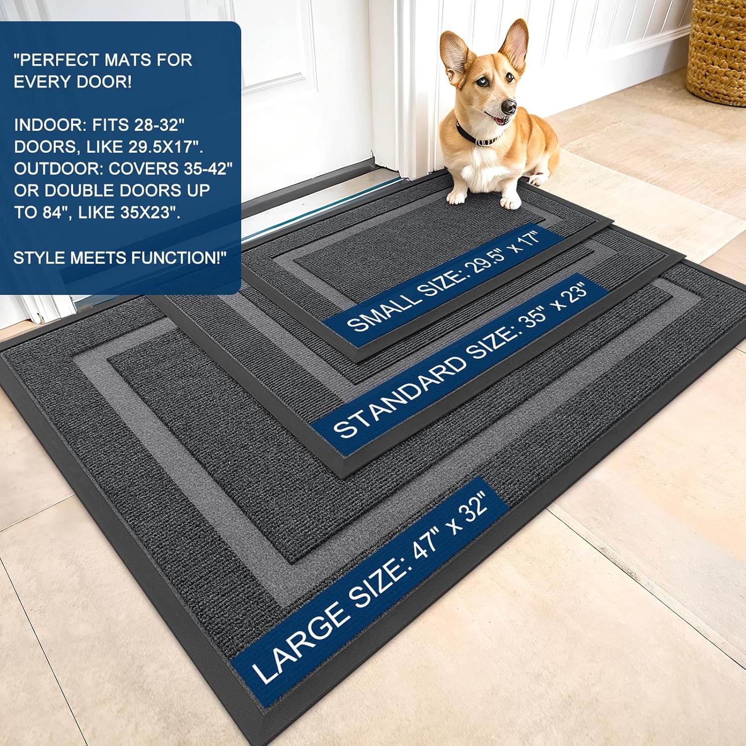 OLANLY Indoor Outdoor Front Door Mat - Waterproof All-Season Doormat, Sturdy Rubber, Easy Clean | 59x20, Grey