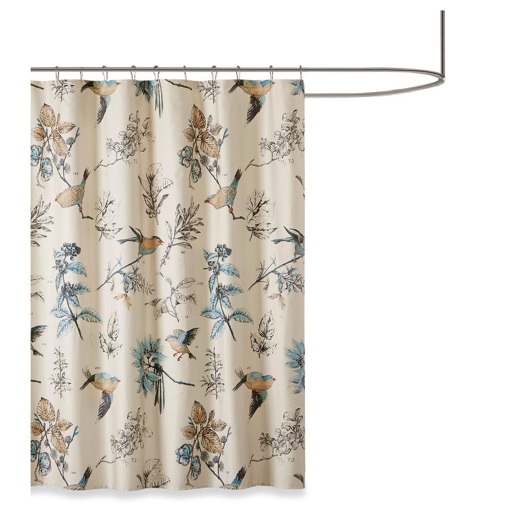 Madison Park Shower Curtain, Bird & Leaf Print, Farmhouse Shower Curtain for Bathroom, Modern Country Bathroom Décor, Machine Washable, Cotton Shower Curtain, Quincy, 72x72" Khaki