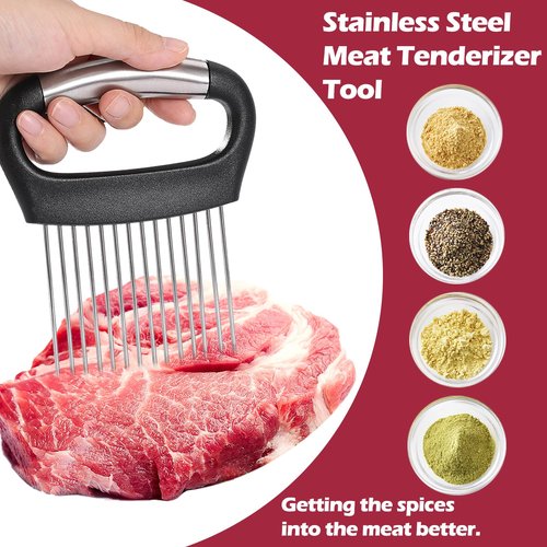 JAYVAR Large Onion Holder for Slicing, 3Pieces Large Tomato Slicer, Stainless Steel Onion Chopper Vegetable Cutter for Potato Lemon, Meat Tenderizer Tool, Kitchen Food Slicer Guide for Neat Slicing