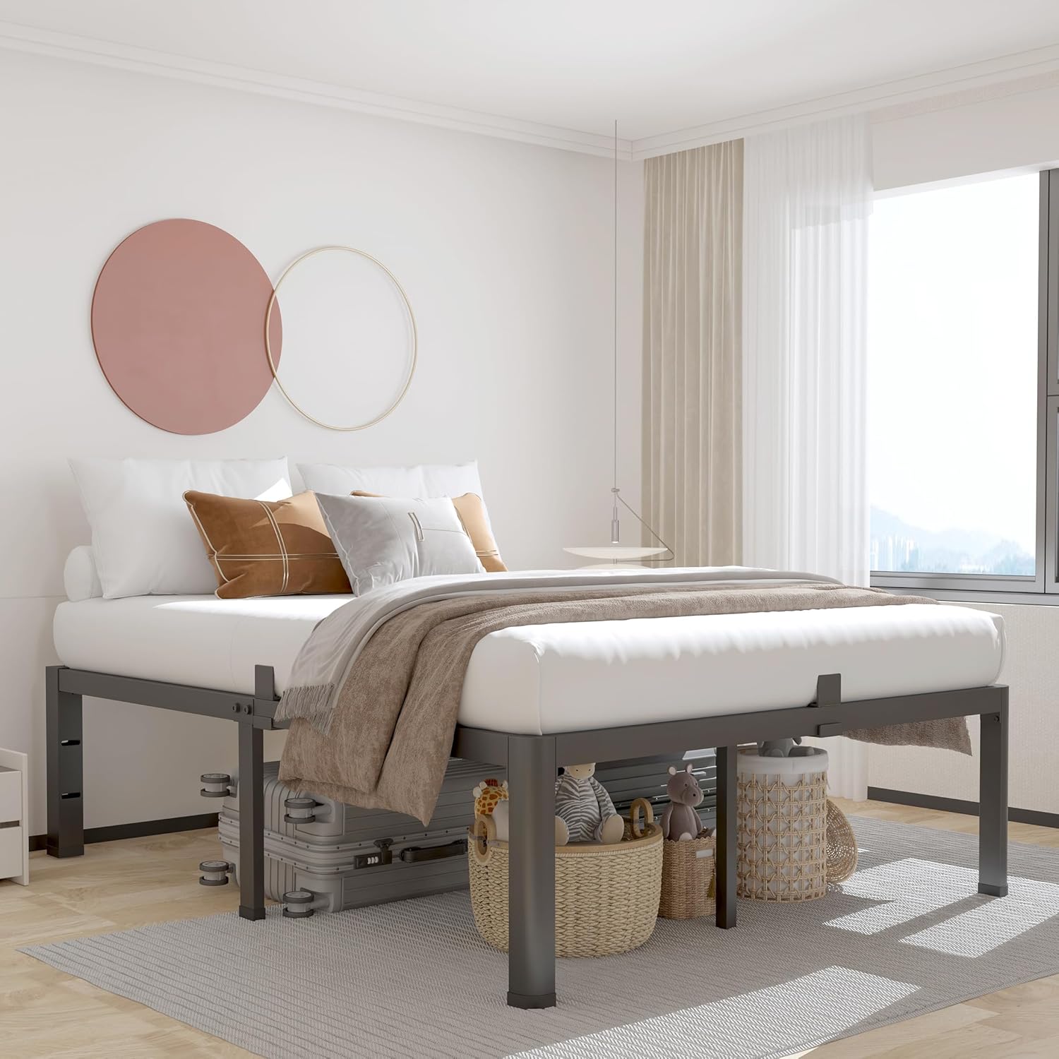 ROIL 18 Inch Queen Bed Frame - Heavy Duty Metal with Rounded Corners & Headboard | Easy Assembly, No Box Spring Needed