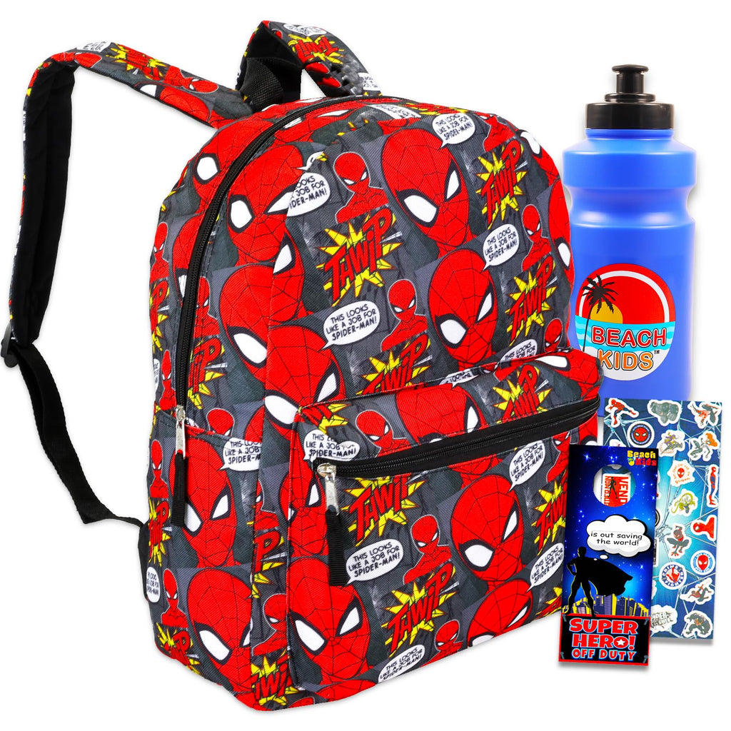 Spiderman Backpack Set - Bundle of 16 Inch Spide-Man School Backpack, Stickers, More | Back to School Supplies for Kids 7-8