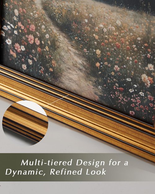 HUARCEY Vintage Gold Framed Wall Art - Floral Painting Print for Living Room | 8"x10" Decor