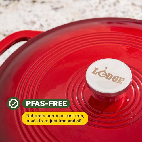 Lodge Essential Enamel Braiser - Induction-Safe & PFAS-Free Cookware - 3.5 Quart, Island Spice Red