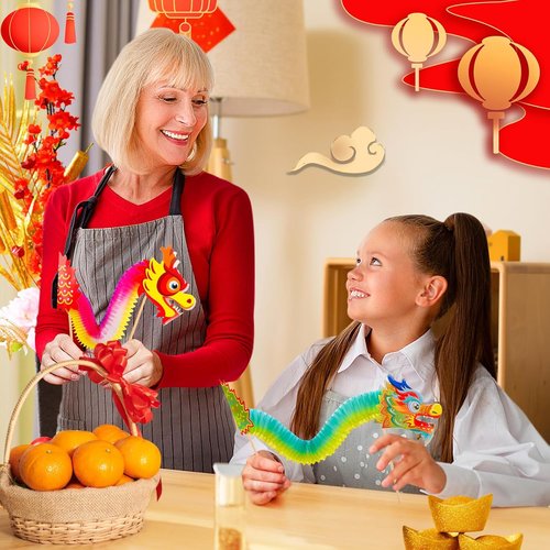 Chinese New Year Paper Dragon Decorations by [Brand Name] - 3D Hanging Garland & Handheld Toys | 8 Pcs Set