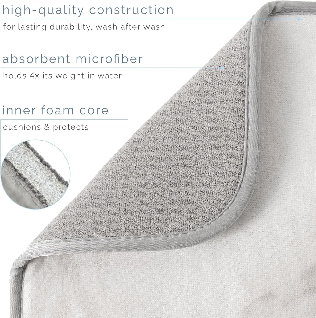S&T INC. Dish Drying Mat - Absorbent Microfiber Kitchen Counter Pad, 16” x 18”, Large Grey Stone