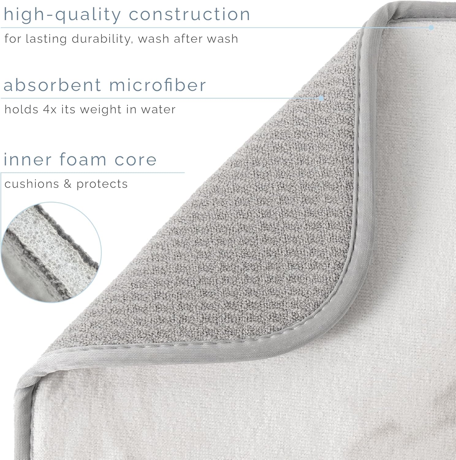 S&T INC. Dish Drying Mat - Absorbent Microfiber Kitchen Counter Pad, 16” x 18”, Large Grey Stone