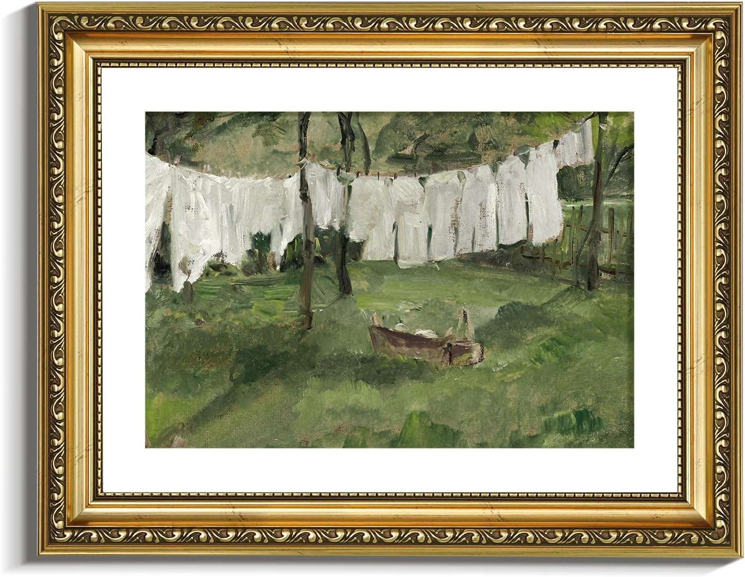 VIYYIEA Gold Framed Canvas Print - Vintage Laundry Room Art | Antique Country Oil Painting, 11x14in