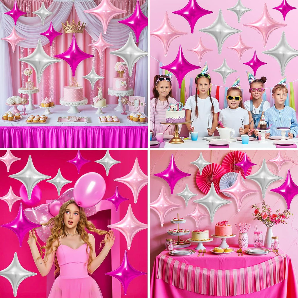 Skiennix Pink Silver Star Balloons - 12 Pcs Foil Balloons in 26 Inch & 10 Inch for Birthday & Anniversary Decor