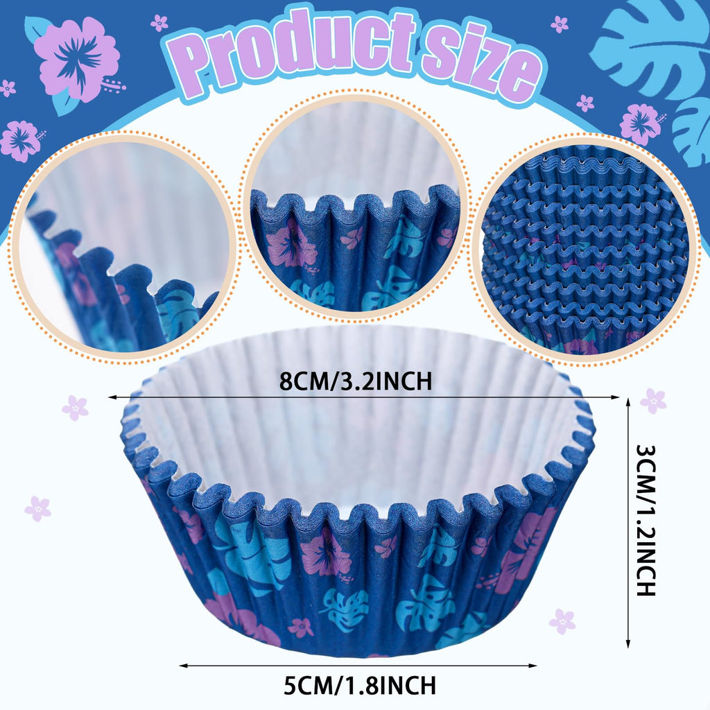 Tioncy 300 Pcs Hawaiian Cupcake Liners Tropical Cartoon Cupcake Liners Flowers and Leaves Tropical Themed Cup Cake Wrappers for Summer Birthday Party Supplies Cake Decoration