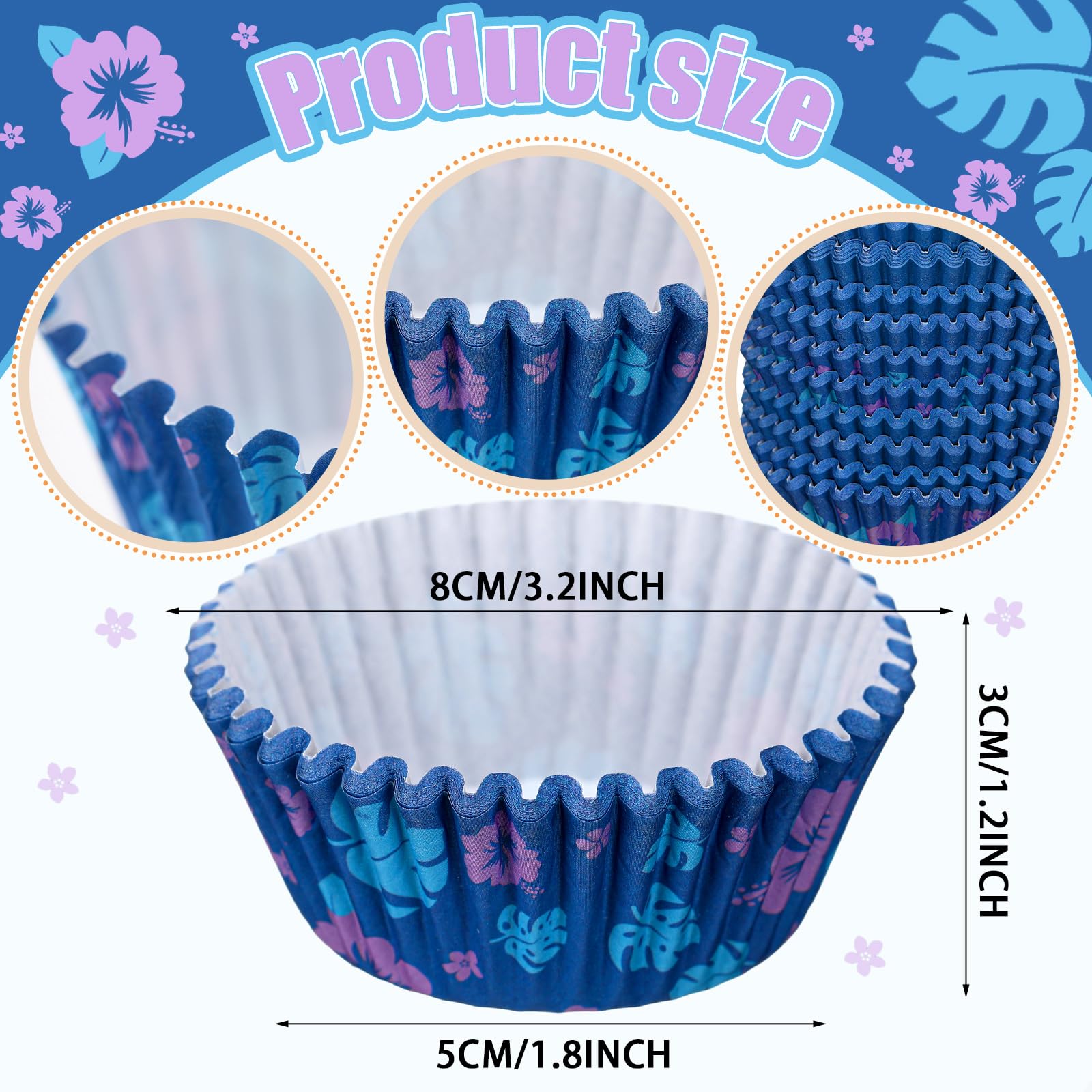 Tioncy 300 Pcs Hawaiian Cupcake Liners Tropical Cartoon Cupcake Liners Flowers and Leaves Tropical Themed Cup Cake Wrappers for Summer Birthday Party Supplies Cake Decoration