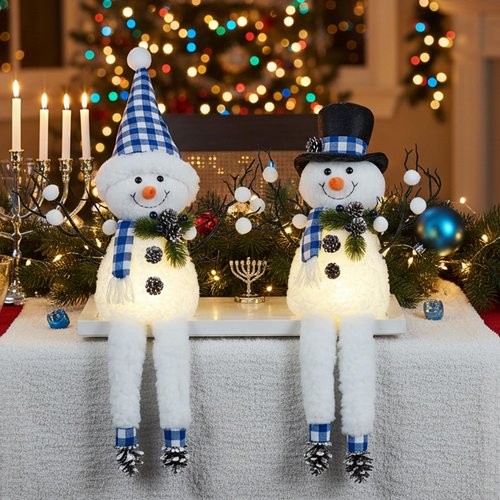 Hanukkah Decorations for Home Indoor,2 Pack Snowman Figurines Blue Christmas Table Decorations,18" Lighte Up Snowmen Jewish Gnomes Holiday Decor Chanukah Ornaments Shelf Table Display Gift Idea