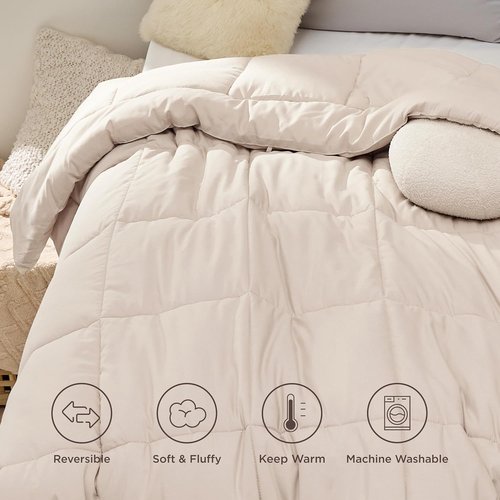 Bedsure Comforter Duvet Insert - All-Season Twin XL Quilted Bedding, GentleSoft Down Alternative, Beige 92 x 68 Inches