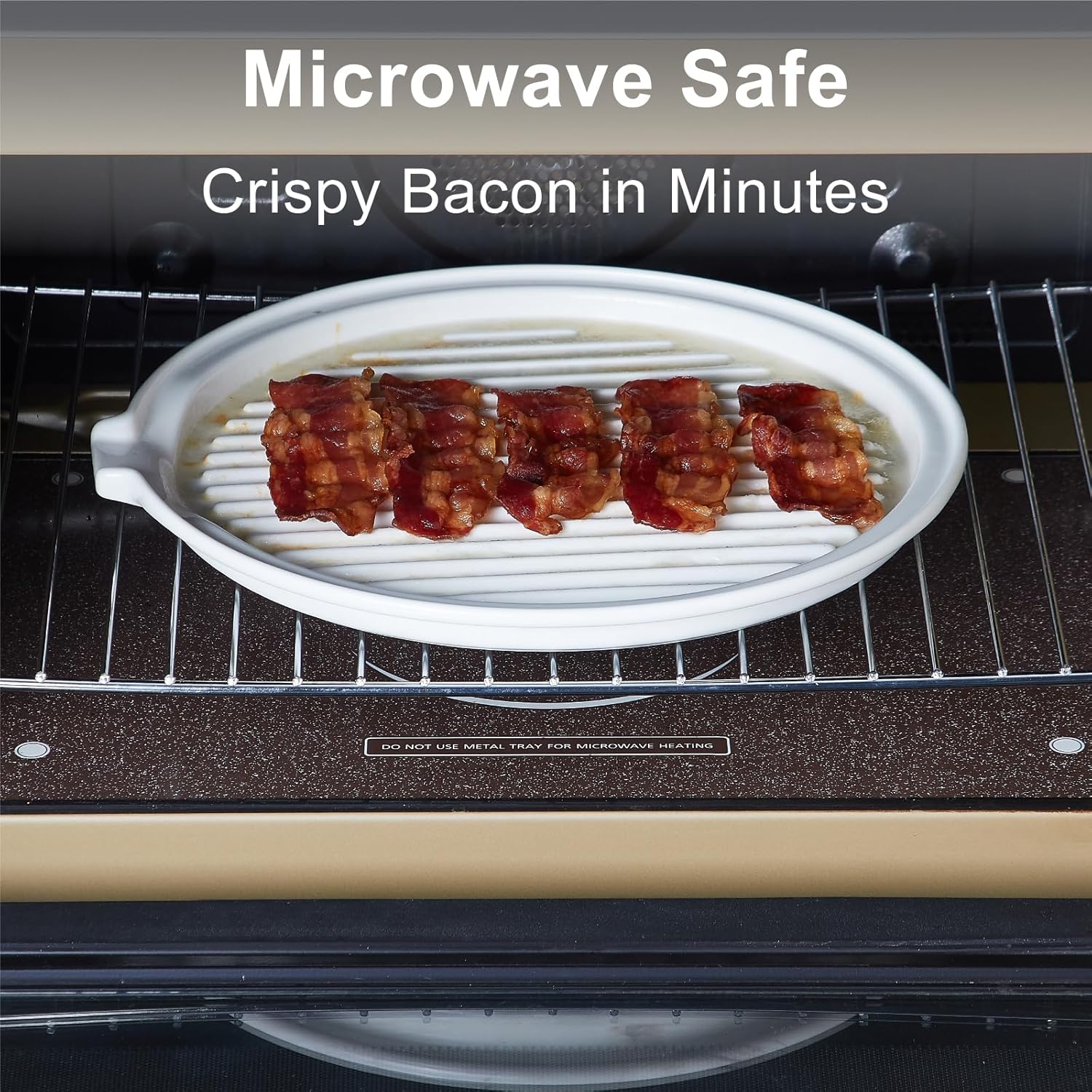ONEMORE Microwave Bacon Tray - Ceramic Cooker for Crispy Bacon | 11-Inch Round Dish, White