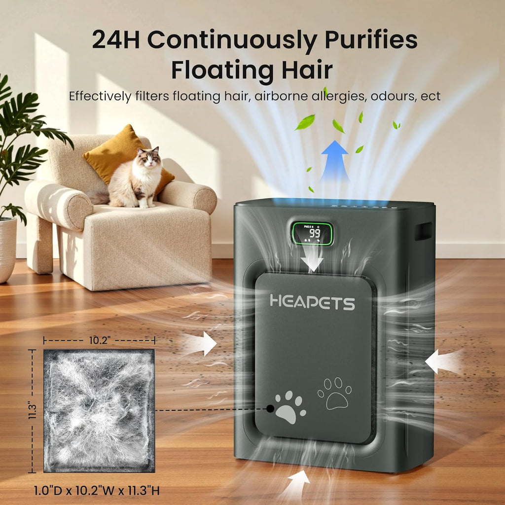 Skiennix Pet Air Purifier - H13 HEPA Filter for Large Rooms Up to 2500 Sq Ft | Black, Auto Mode & PM2.5 Monitor