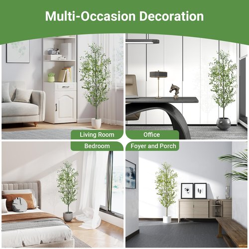 Liyarya Faux Olive Tree 6FT Silk Plant Artificial Indoor, 6 FT Fake Potted Olive with Wicker Basket Planter, Tall Artificial Olive Trees with Natural Wood Trunk & Fruits for Home Office, 6 Feet (72")