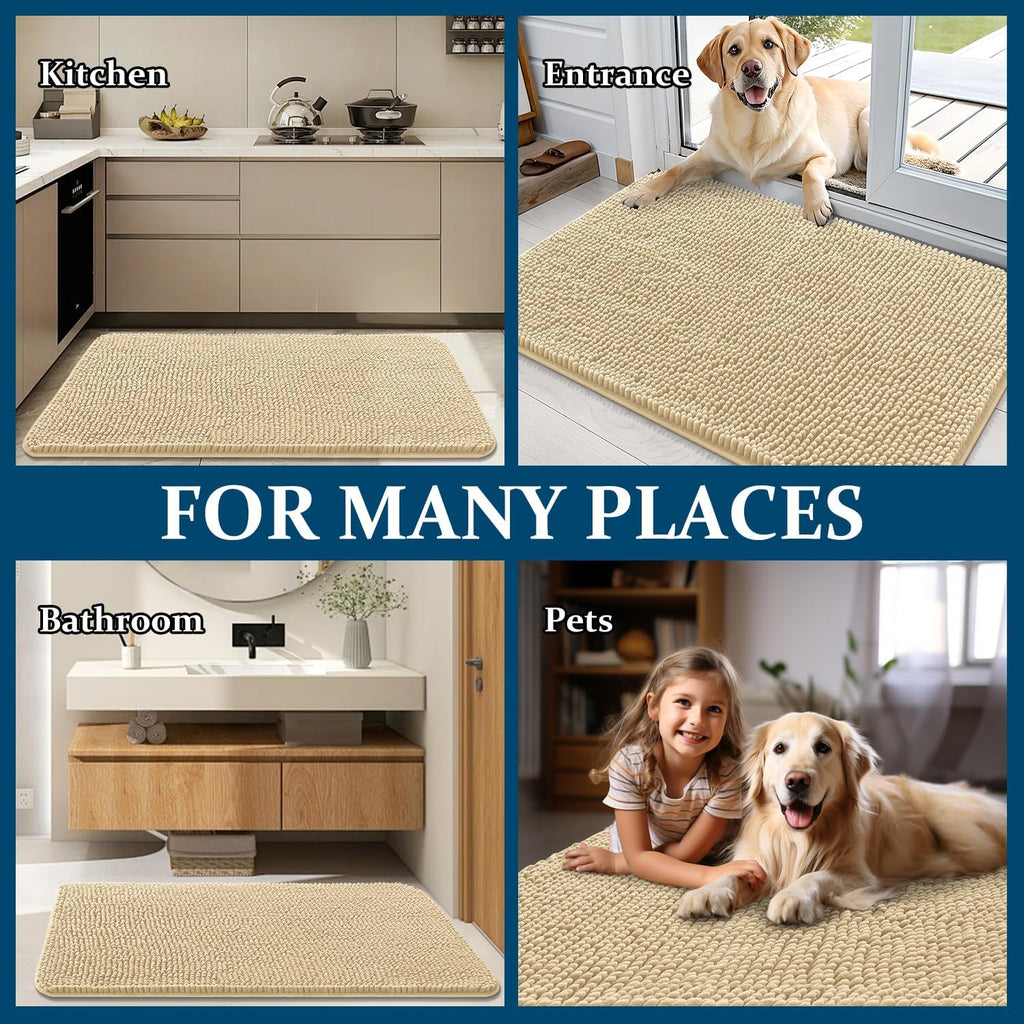 OLANLY Dog Door Mat - Absorbent Non-Slip Washable Chenille Mat for Muddy Paws | 70x35, Quick Dry
