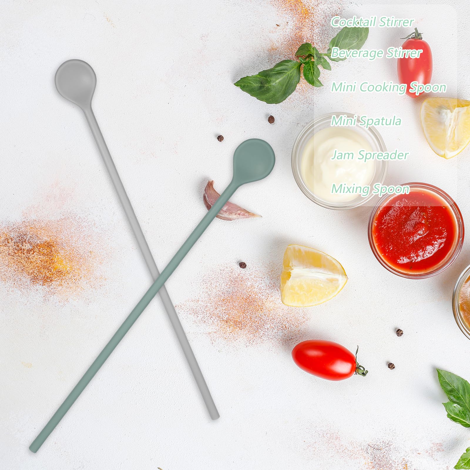 Shimmeroo 3Pcs Silicone Long Spoons for Stirring,Drink Stirrer Coffee Stir Spoons Long Stirring Silicone Spoon Reusable Cocktail Coffee Stirrers for Home Bar 9.9"