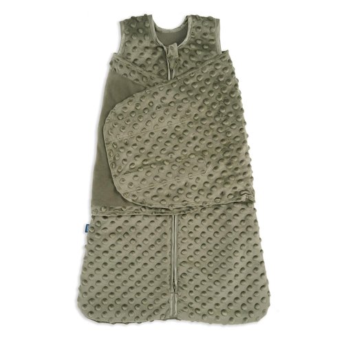 HALO Sleepsack Swaddle - 3-Way Adjustable Swaddle Blanket, TOG 3.0, Olive Green Plush Dots, Newborn 0-3 Months