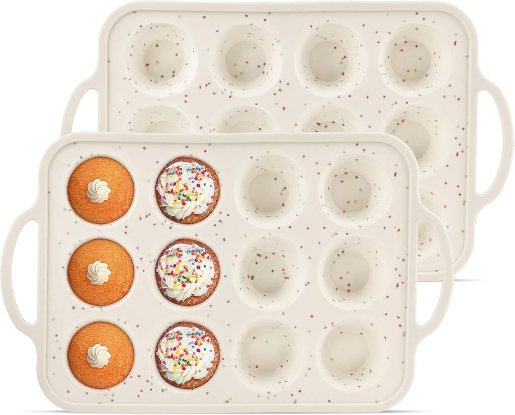 Skiennix Silicone Muffin Pan - 12-Cup Nonstick Baking Tray with Metal Reinforced Frame - BPA Free