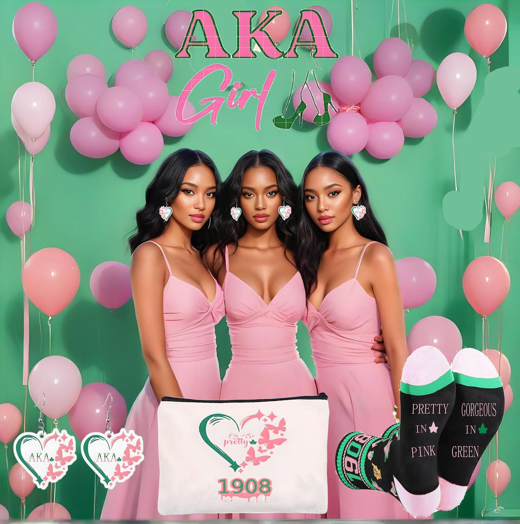 Farmansion AKA Gifts for Women, 7pcs Gift Set for AKA Lovers, Pink and Green Throw Blanket, Sisterhood Present with Novelty Socks,Make Up Bag,Bracelets,Earrings,Stickers