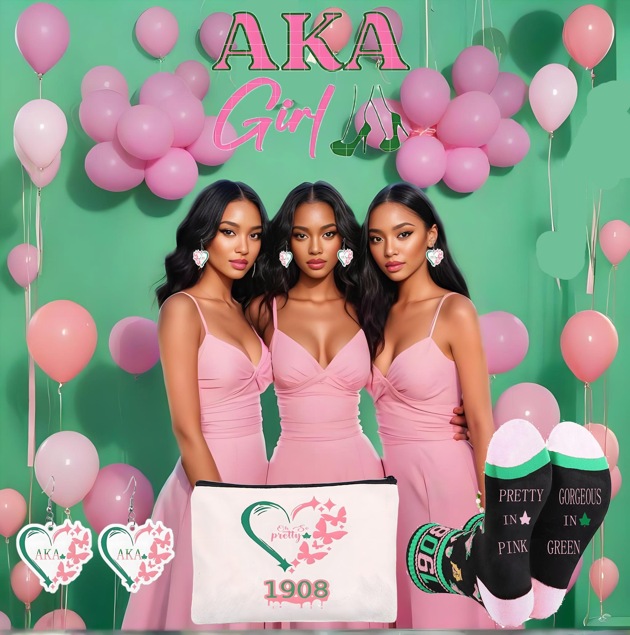 Farmansion AKA Gifts for Women, 7pcs Gift Set for AKA Lovers, Pink and Green Throw Blanket, Sisterhood Present with Novelty Socks,Make Up Bag,Bracelets,Earrings,Stickers