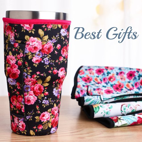CHENGU 40 Pieces Reusable Iced Coffee Cup Sleeve With Handle - Neoprene Insulated Tumbler Cover for 30-32 oz Cold Hot Beverages