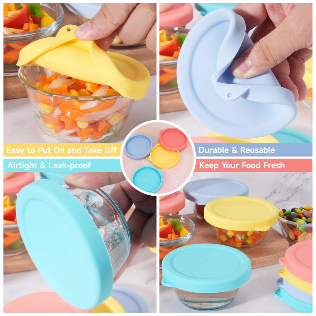 Purekra 4 PCS Silicone Replacement Lids for Pyrex and Anchor Hocking Glass Custard Cups 6oz, Prepware Dessert Cup Cover, Silicone Lids for Food Storage, Dishwasher Safe (Containers NOT Included)