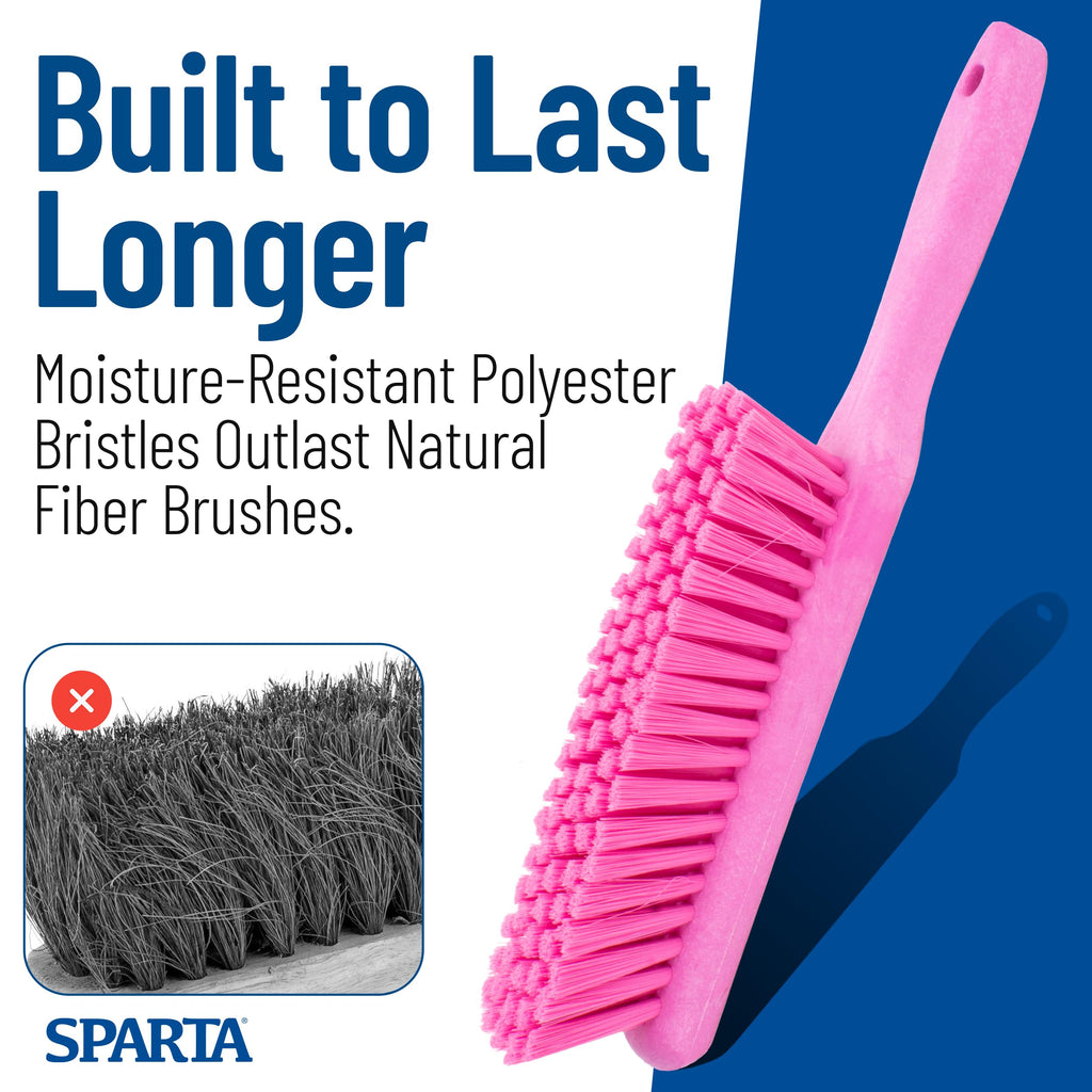 SPARTA 8 Inch Soft Counter Brush with Polyester Bristles and 5 Inch Handle, Color Coded Handheld Broom for Tables Countertops and Foodservice Surfaces, 13 Inch Overall Length, Pink