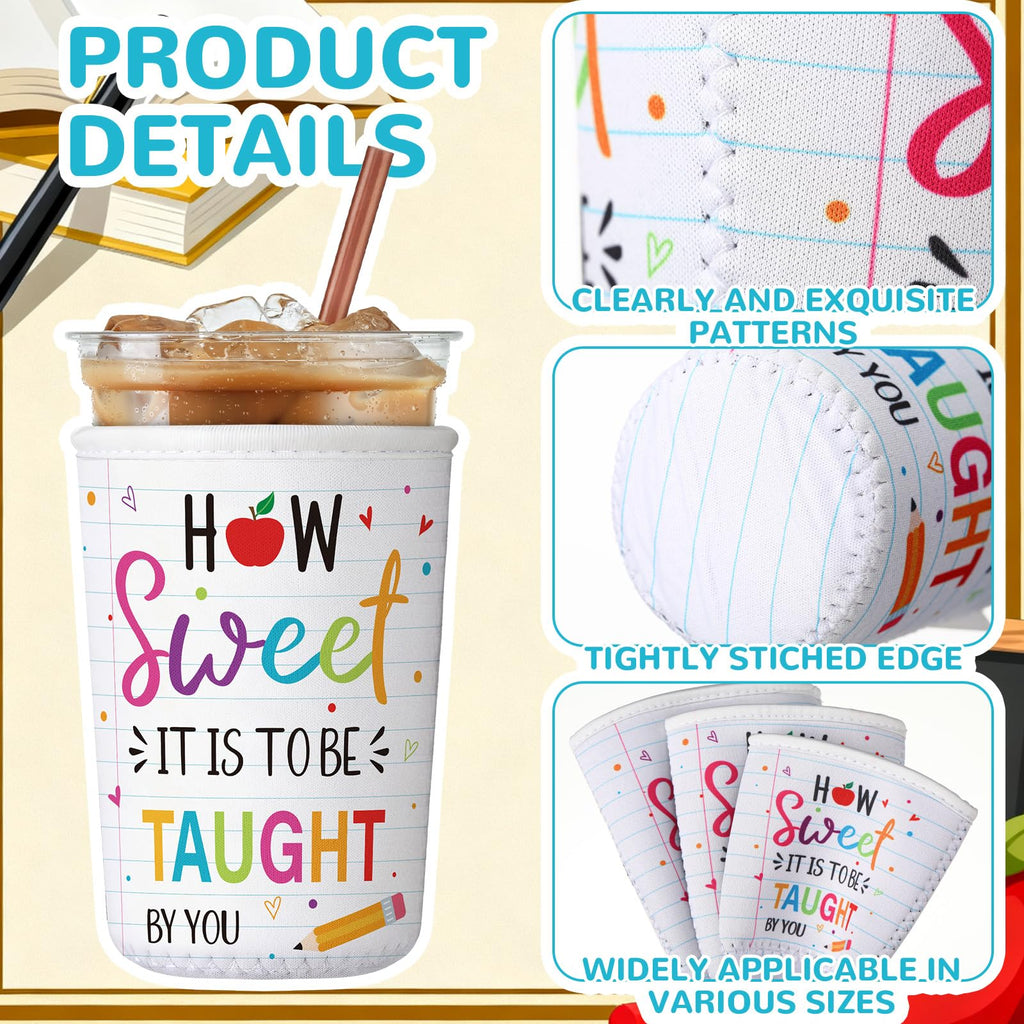 FoldTier 3 Pcs Teacher Appreciation Gifts Reusable Iced Coffee Sleeves Teachers Coffee Sleeves for Iced and Hot Drinks Gifts for End of School Year Graduation(Sweet)