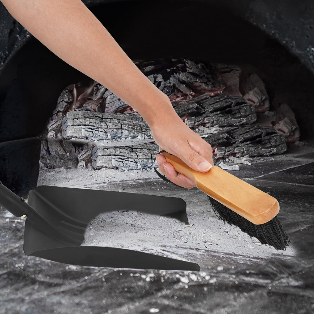 Permade Fireplace Ash Shovel and Brush Set, Coal Shovel and Hearth Brush Set, Fireplace Tools Set Indoor Outdoor Rust Resistant Made of Natural Wood & Coco Bristles for Easy Cleaning