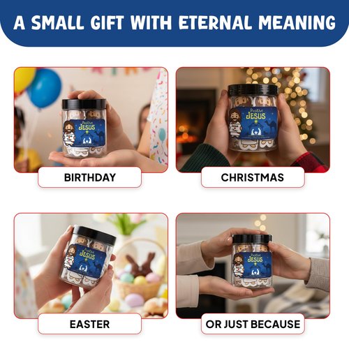 PANDOZONE Emotional Support Jesus Jar with 60 Double-Sided Cards, Bible Verse Jar for Kids, Inspirational & Reflection, Jesus Gifts for Women, Christian Gifts, Communion Gift For Teen Girls, Boys
