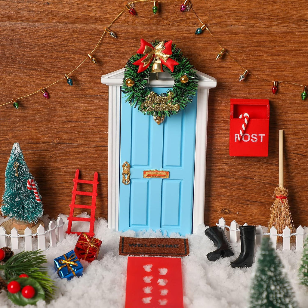 Skiennix 20 Pcs Christmas Elf Fairy Doors - Enchanted Miniature Outdoor Decor for Kids | Red & Blue