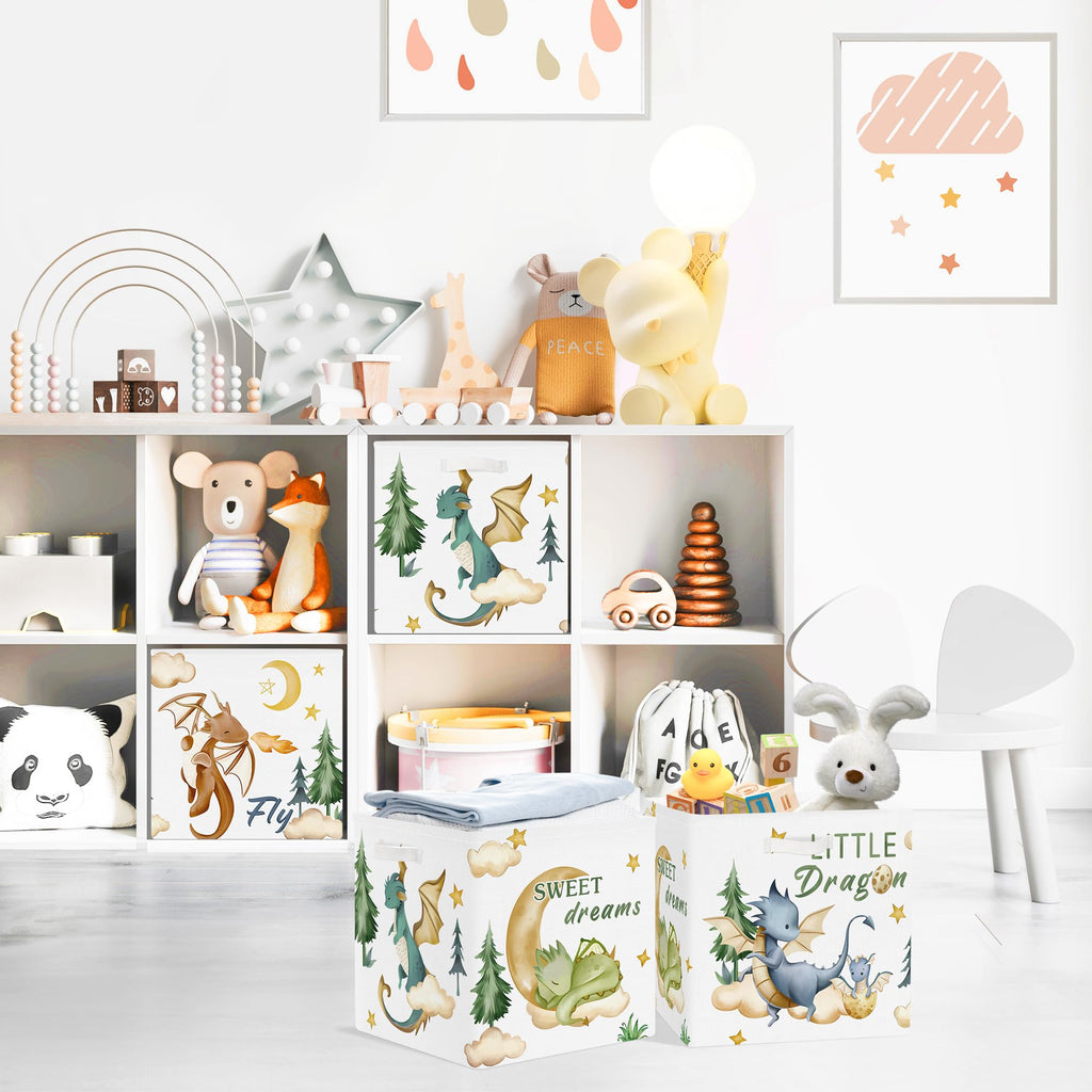 Clastyle 3 pcs Dinosaur Cube Storage Unit Boxes Volcano Kallax Box for Shelves Parents Storage Baskets for Book Clothes Toy Organizer, Dragon, 11.8x11.8x11.8 in