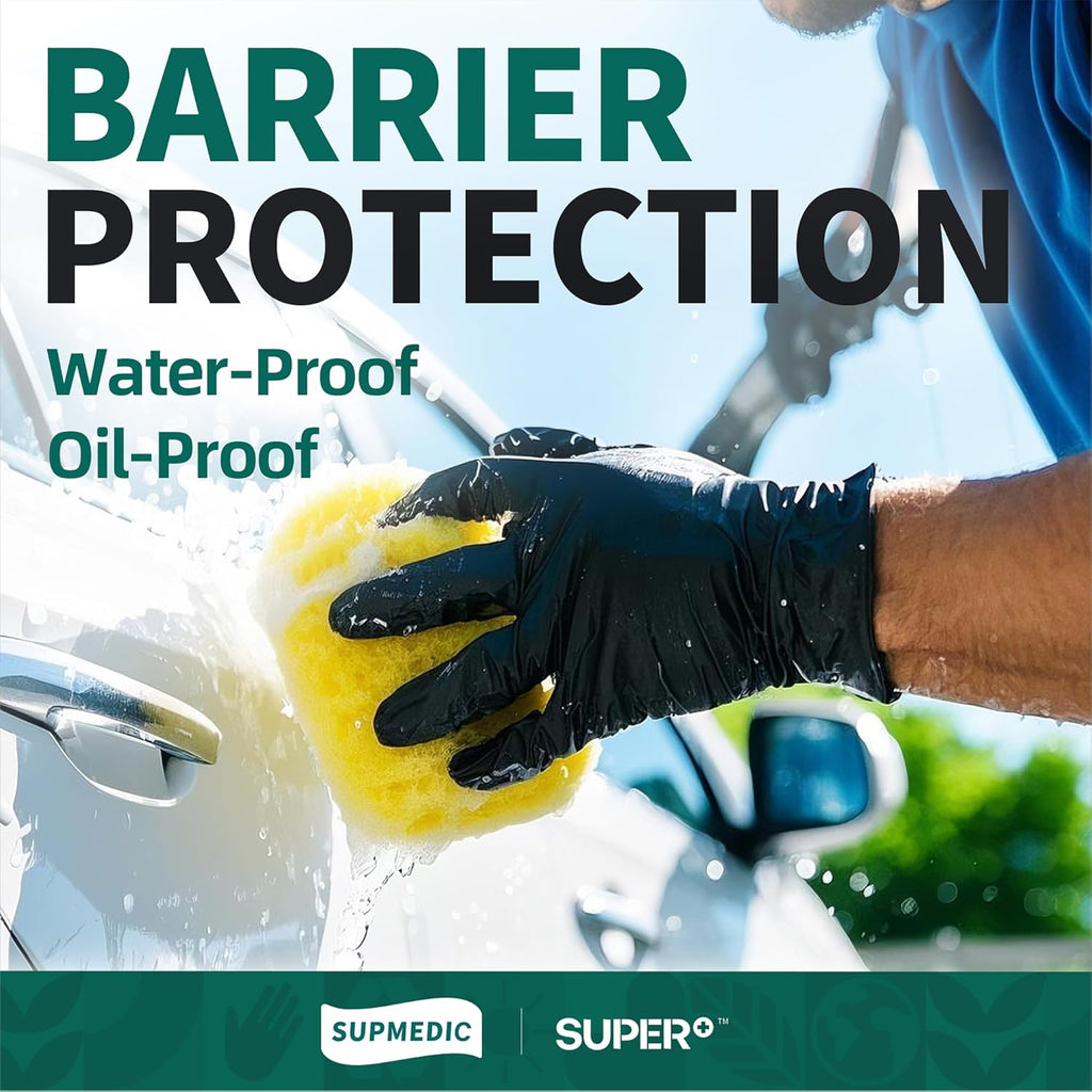 Supmedic Vinyl Disposable Exam Gloves - Black 4Mil, Powder-Free & Latex-Free, 100/1000 Ct