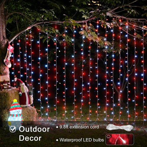 JMEXSUSS 300LED Christmas Curtain Lights - Red & White Twinkle Fairy Lights, 9.8x9.8ft with Remote