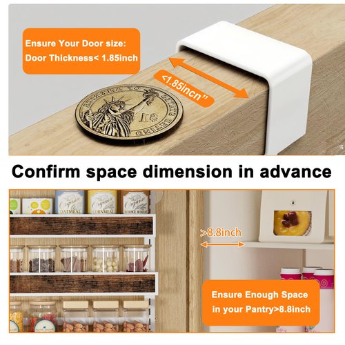 Clothink 8 Tier Over The Door Pantry Orangizer 2 IN 1 Wall Mounted or Hanging Spice Rack with Adjustable Wood Basket,Heavy Duty Seasoning Storage Shelf for Kitchen Pantry and Bathroom
