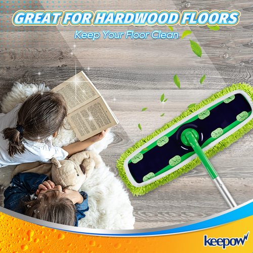 KEEPOW Reusable XL Mop Pads Compatible with Swiffer XL Sweeper, X-Large Dry Sweeping Cloths, Wet Mopping Cloths, Washable Microfiber XL Wet Pads Refills for Surface/Hardwood Floor Cleaning, 4 Pack